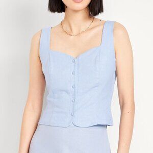 Old Navy Baby Blue Button-Front Linen-Blend Vest L